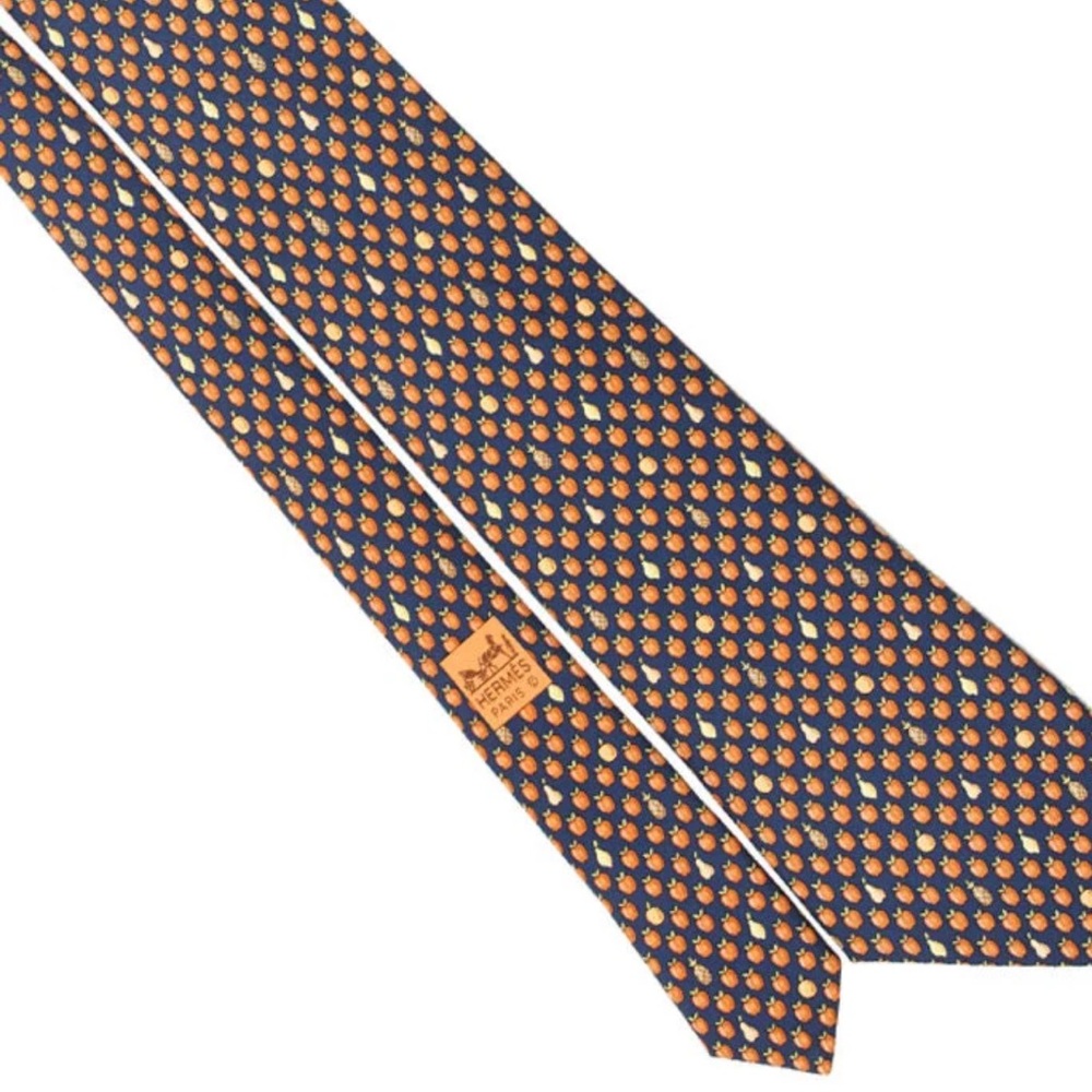 Herms Men’s Silk Tie Apples And Pears Pattern 7914 Made In France